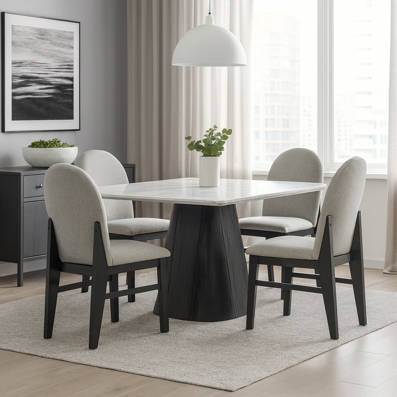 Modern Marble Dining Set – 5 Piece Contemporary Collection