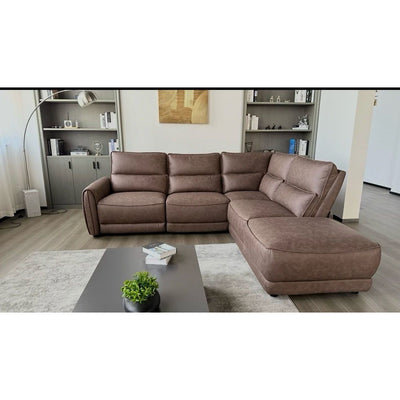 Milano Power Sectional Recliner – Premium Fabric with Leather Look - Brown