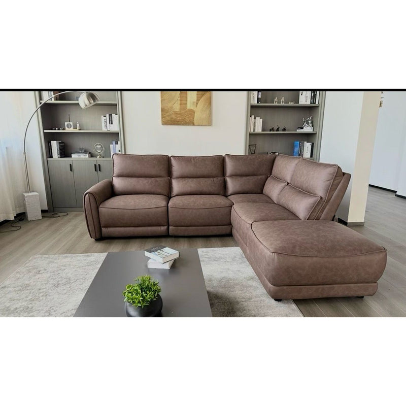 Milano Power Sectional Recliner – Premium Fabric with Leather Look - Brown