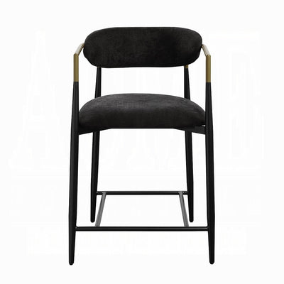Modern Black Linen Counter Stool with Black Metal Frame and Brass Accents
