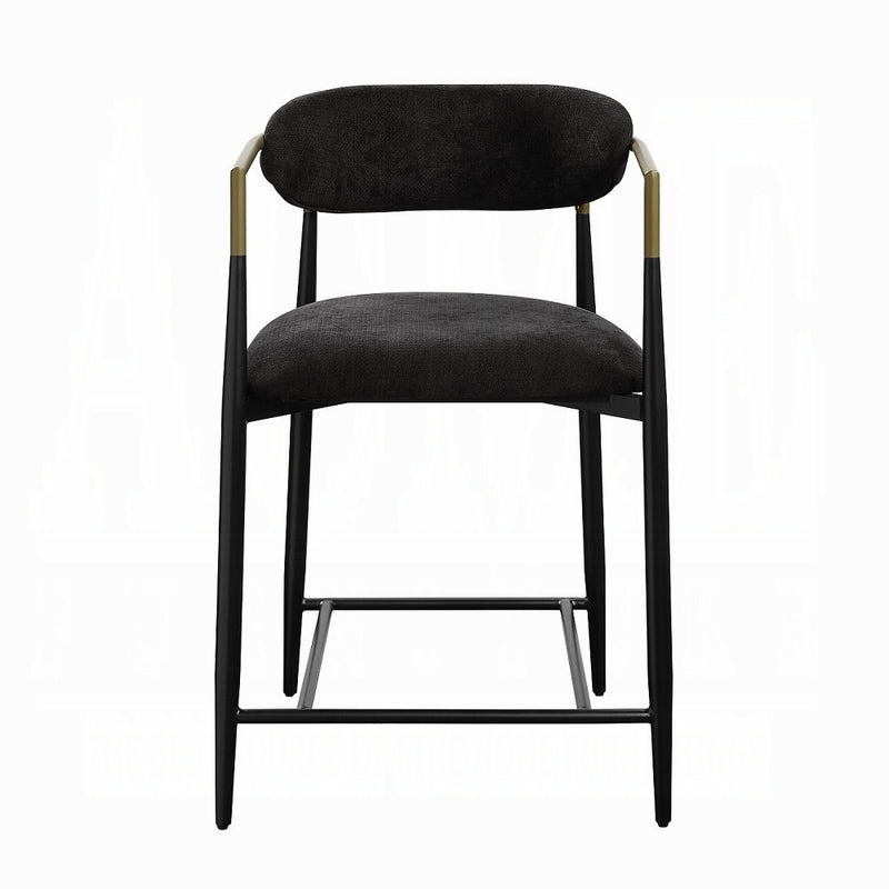 Modern Black Linen Counter Stool with Black Metal Frame and Brass Accents