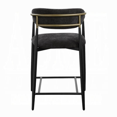 Modern Black Linen Counter Stool with Black Metal Frame and Brass Accents