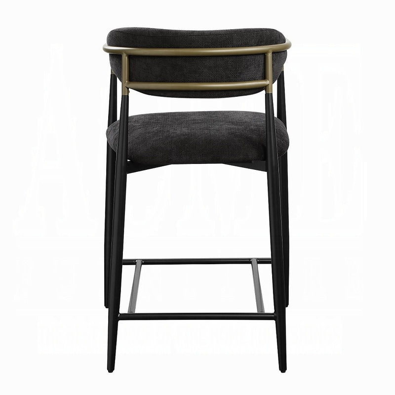 Modern Black Linen Counter Stool with Black Metal Frame and Brass Accents