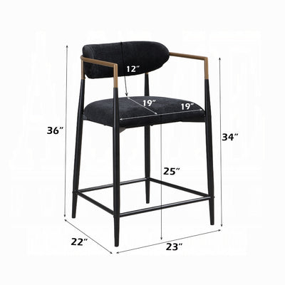 Modern Black Linen Counter Stool with Black Metal Frame and Brass Accents