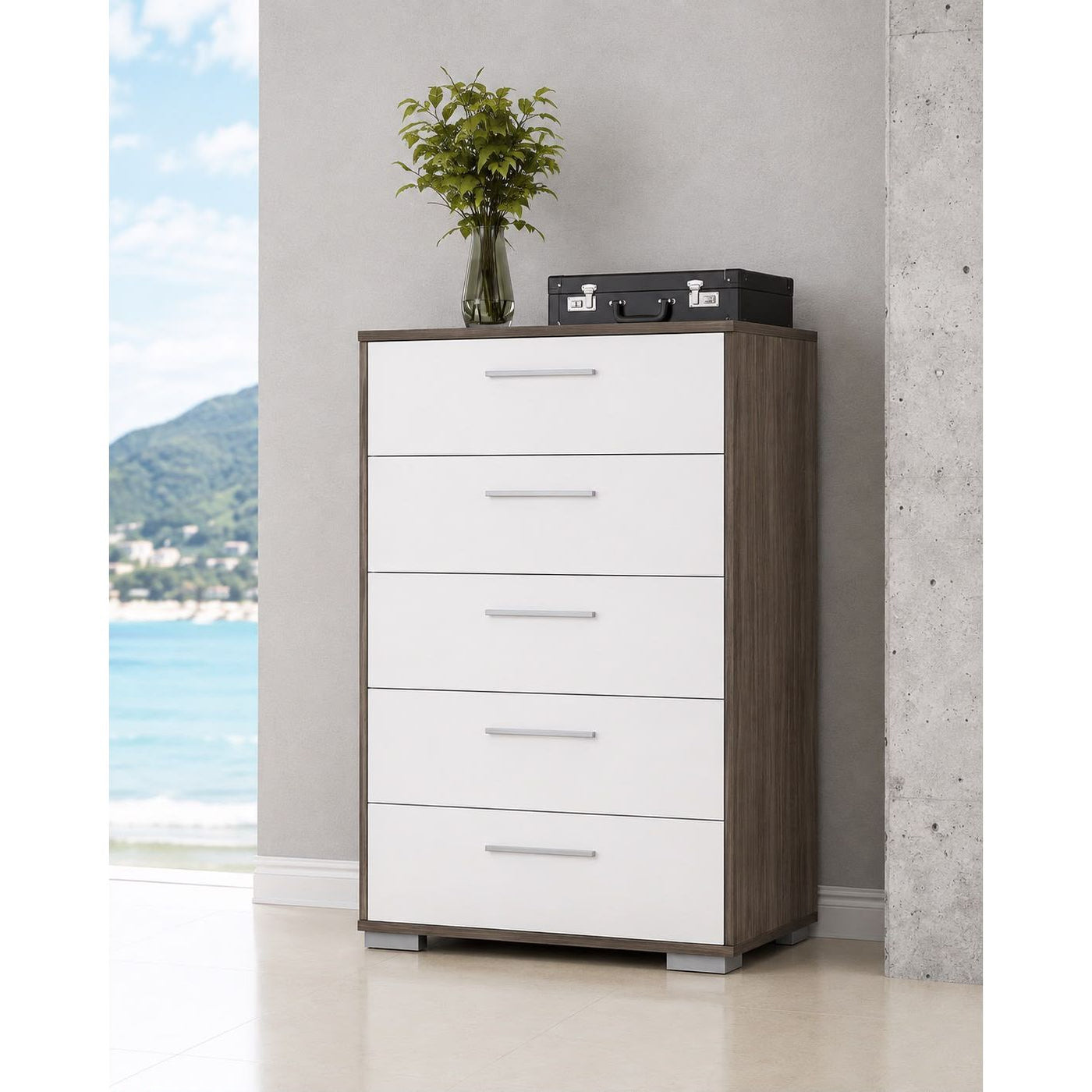 Italia 5-Drawer Chest – Grey & White