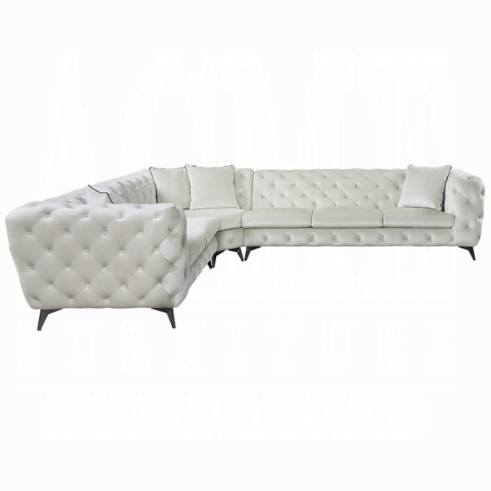 Luxurious Beige Fabric Sectional Sofa with Tufted Back and Metal Legs