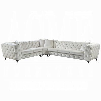 Luxurious Beige Fabric Sectional Sofa with Tufted Back and Metal Legs