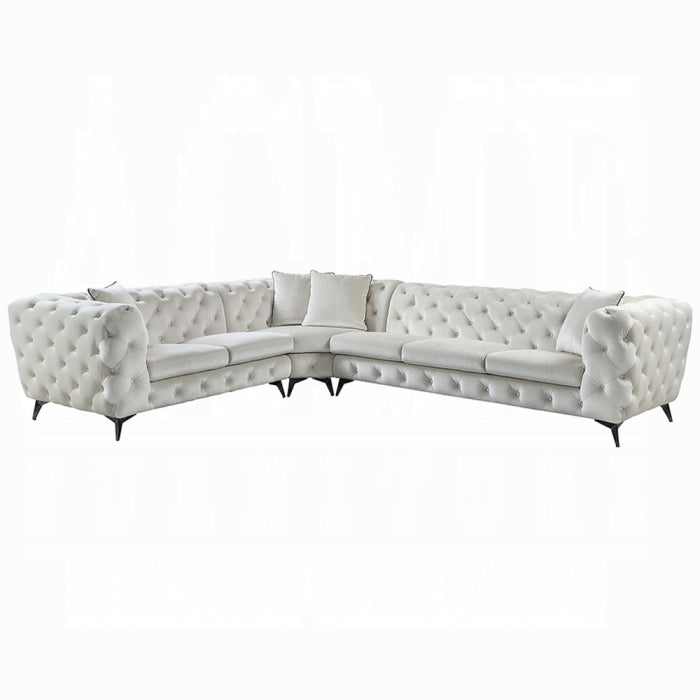 Luxurious Beige Fabric Sectional Sofa with Tufted Back and Metal Legs