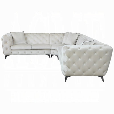 Luxurious Beige Fabric Sectional Sofa with Tufted Back and Metal Legs