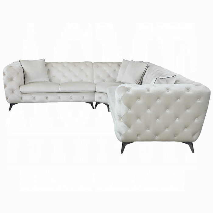 Luxurious Beige Fabric Sectional Sofa with Tufted Back and Metal Legs