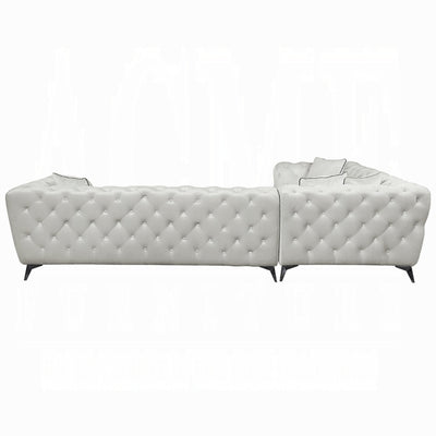 Luxurious Beige Fabric Sectional Sofa with Tufted Back and Metal Legs