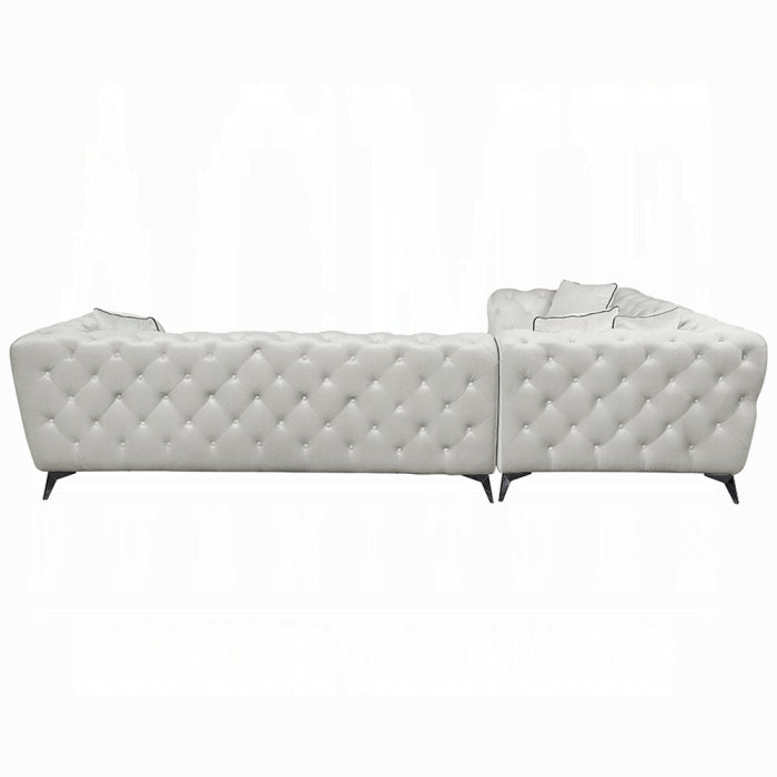 Luxurious Beige Fabric Sectional Sofa with Tufted Back and Metal Legs