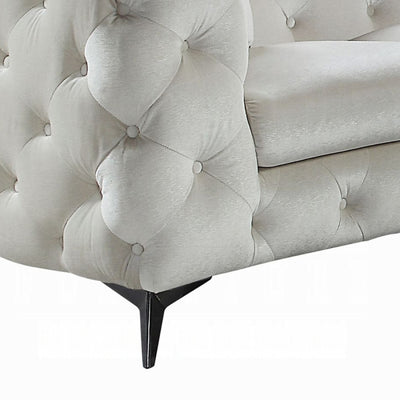 Luxurious Beige Fabric Sectional Sofa with Tufted Back and Metal Legs