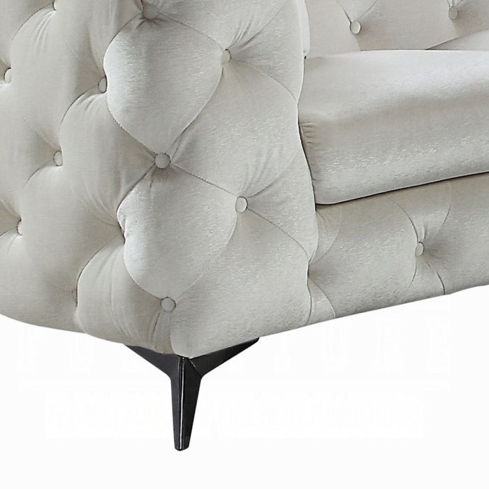 Luxurious Beige Fabric Sectional Sofa with Tufted Back and Metal Legs