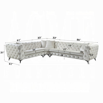 Luxurious Beige Fabric Sectional Sofa with Tufted Back and Metal Legs