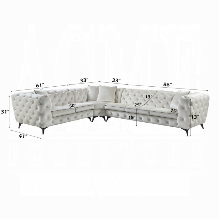 Luxurious Beige Fabric Sectional Sofa with Tufted Back and Metal Legs