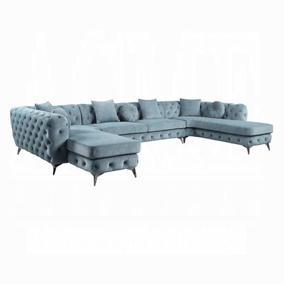 Elegant Dusty Blue Tufted Sectional Sofa with Chaise