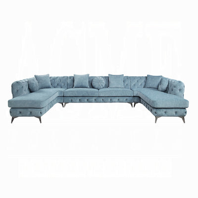 Elegant Dusty Blue Tufted Sectional Sofa with Chaise