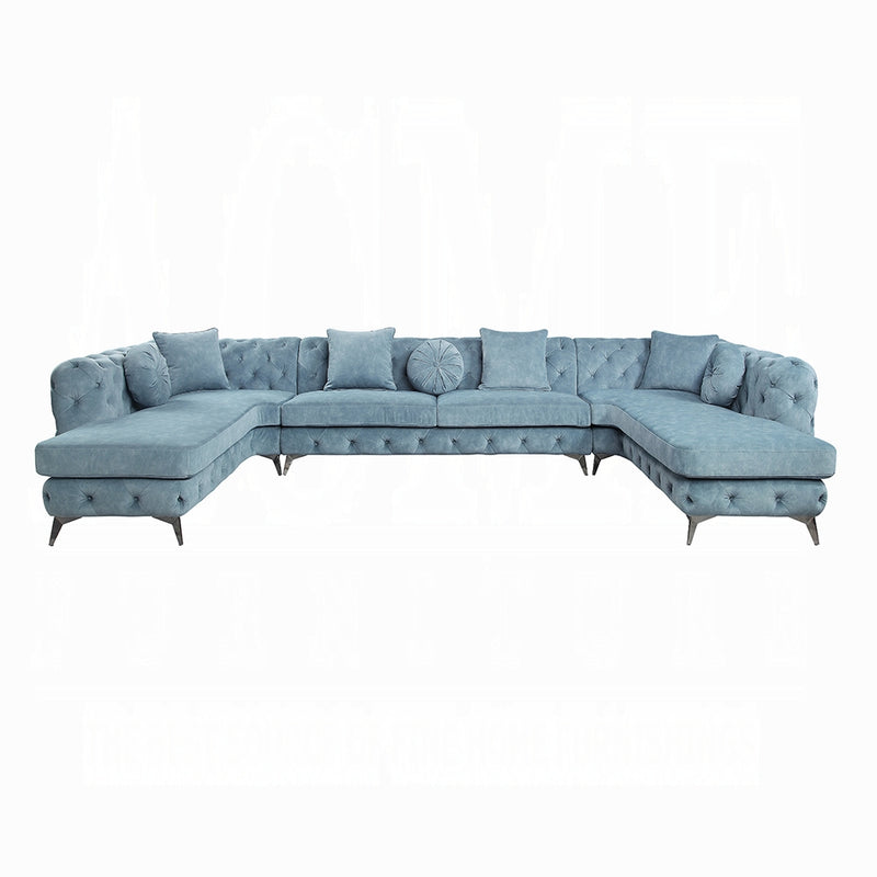 Elegant Dusty Blue Tufted Sectional Sofa with Chaise