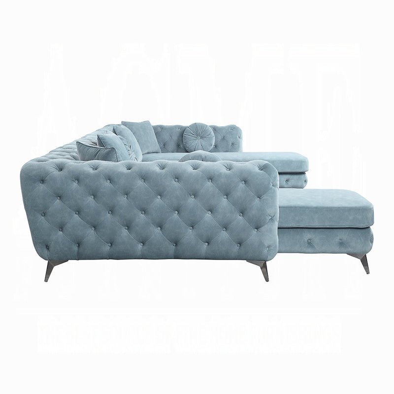 Elegant Dusty Blue Tufted Sectional Sofa with Chaise