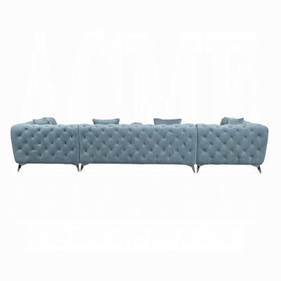 Elegant Dusty Blue Tufted Sectional Sofa with Chaise
