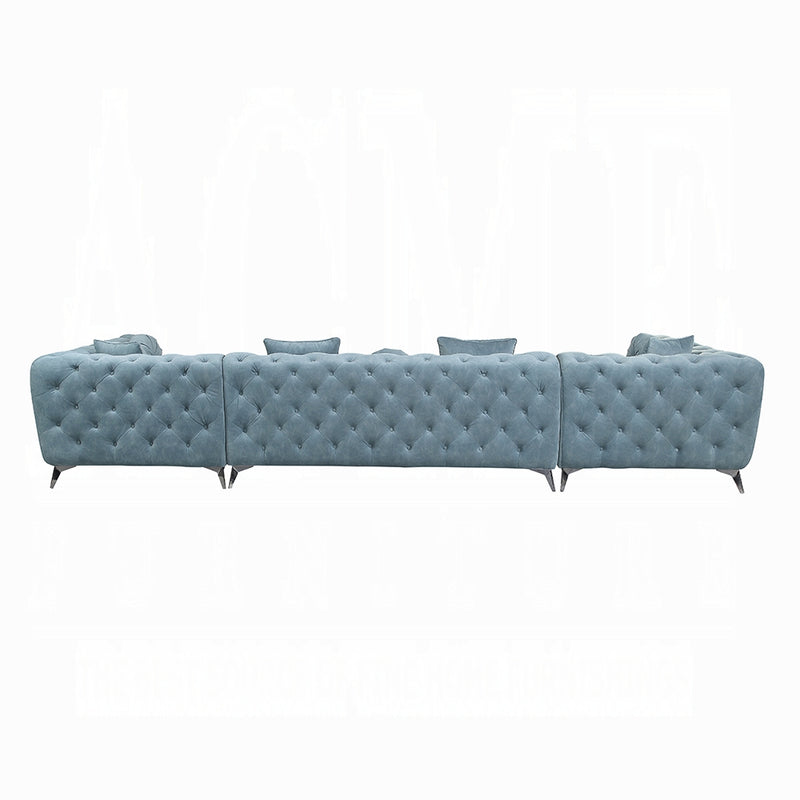 Elegant Dusty Blue Tufted Sectional Sofa with Chaise