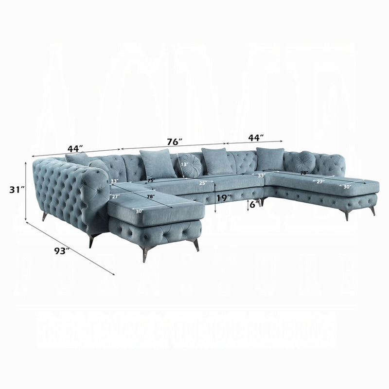 Elegant Dusty Blue Tufted Sectional Sofa with Chaise