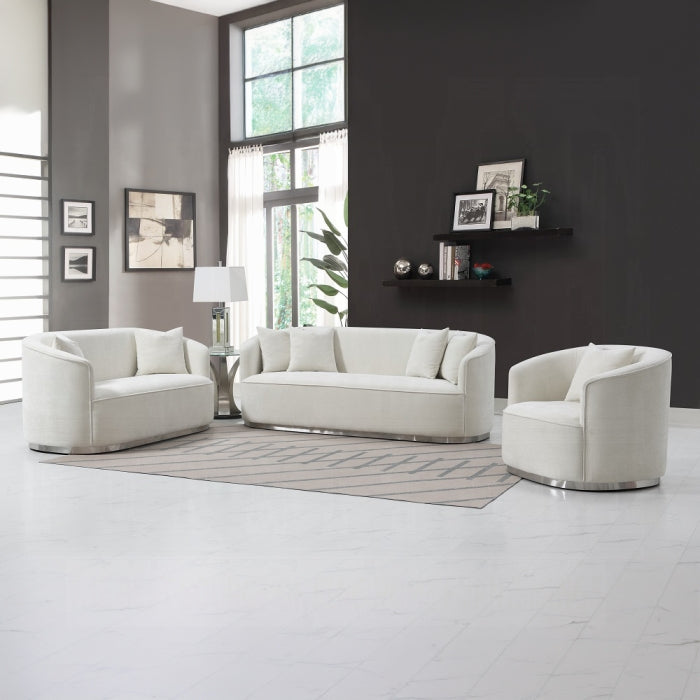 Modern Cream Upholstered Sofa & Loveseat Set with Stainless Steel Base