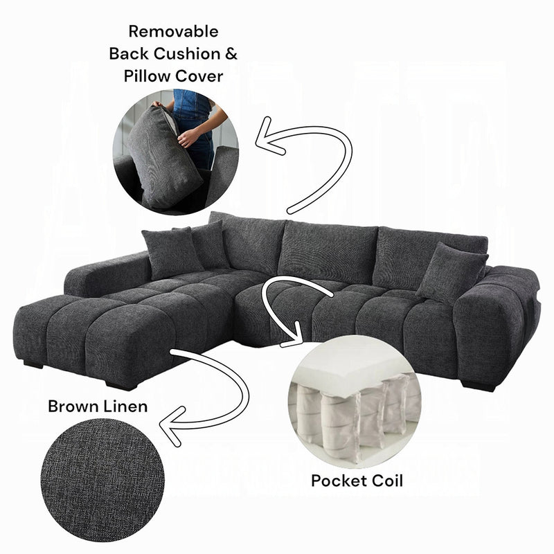 Modern Charcoal Gray Modular Sectional Sofa – Plush Comfort & Contemporary Design