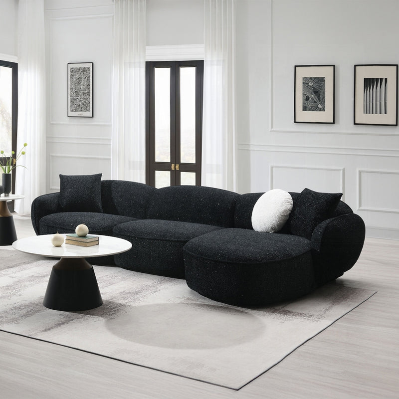 Modern Black & White Shimmer Chenille Sectional Sofa
