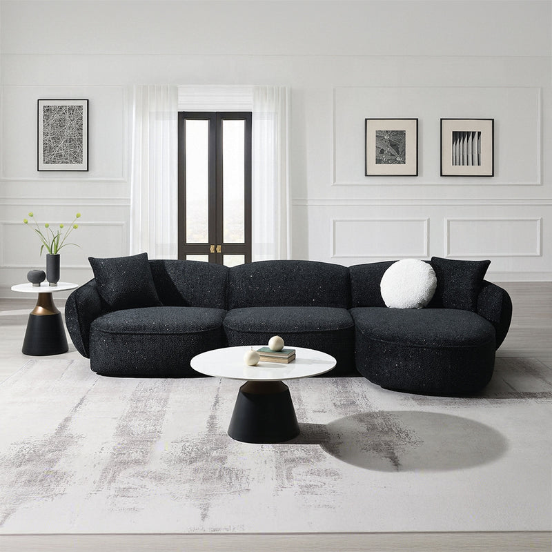 Modern Black & White Shimmer Chenille Sectional Sofa
