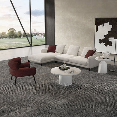 Modern Maroon & Beige Tweed Sectional Sofa with Chaise