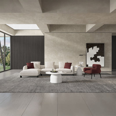 Modern Maroon & Beige Tweed Sectional Sofa with Chaise