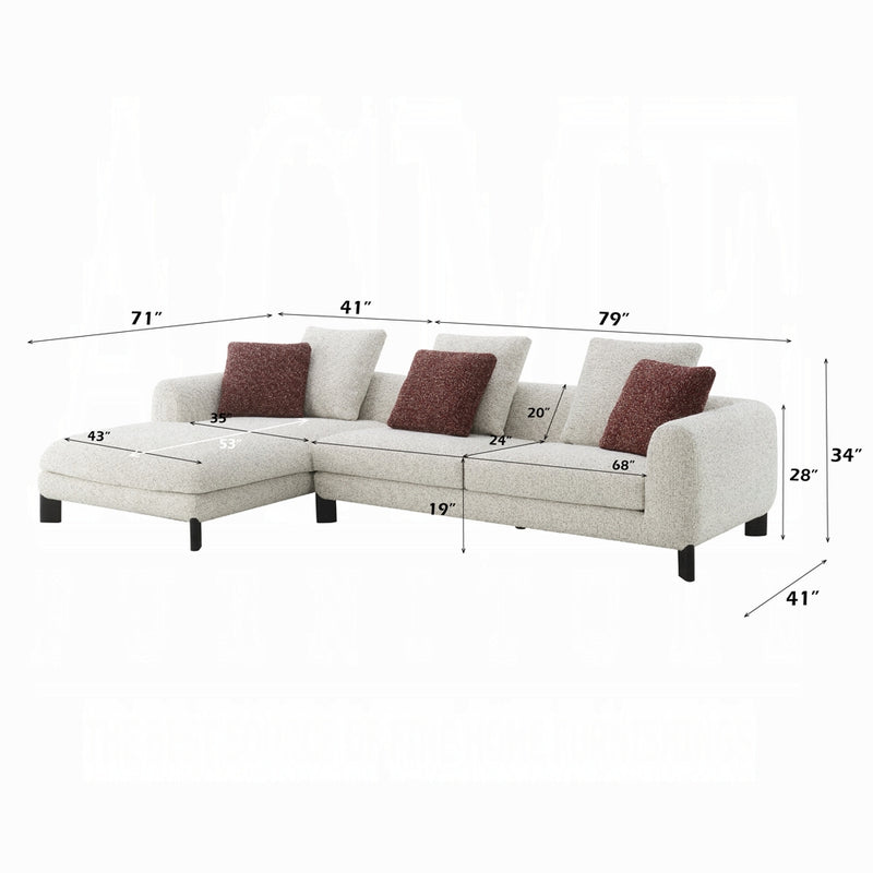 Modern Maroon & Beige Tweed Sectional Sofa with Chaise