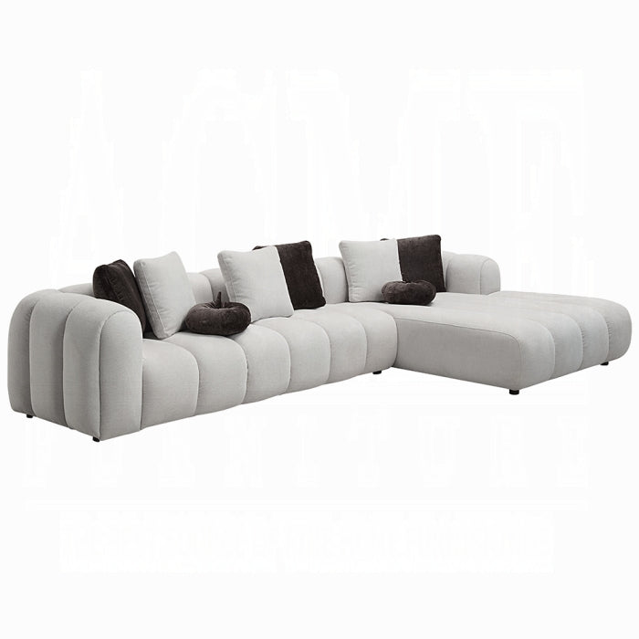 Modern Ivory White Linen Sectional Sofa with Chaise