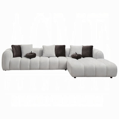 Modern Ivory White Linen Sectional Sofa with Chaise