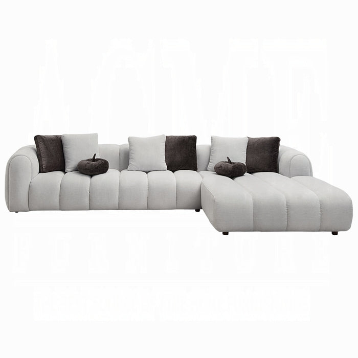 Modern Ivory White Linen Sectional Sofa with Chaise