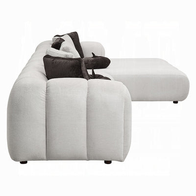 Modern Ivory White Linen Sectional Sofa with Chaise