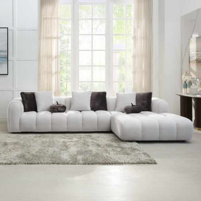 Modern Ivory White Linen Sectional Sofa with Chaise