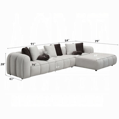 Modern Ivory White Linen Sectional Sofa with Chaise
