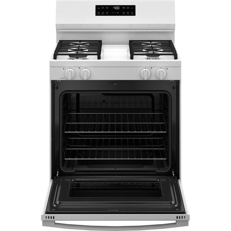30” White Gas Range with Built-In WiFi, 4 Sealed Burners & 5.3 cu. ft. Oven – Self-Clean & Storage Drawer | GE Appliances