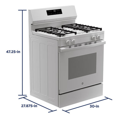 30” White Gas Range with Built-In WiFi, 4 Sealed Burners & 5.3 cu. ft. Oven – Self-Clean & Storage Drawer | GE Appliances