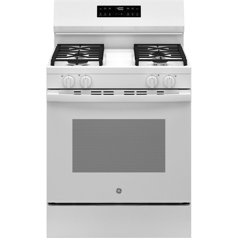 30” White Gas Range with Built-In WiFi, 4 Sealed Burners & 5.3 cu. ft. Oven – Self-Clean & Storage Drawer | GE Appliances