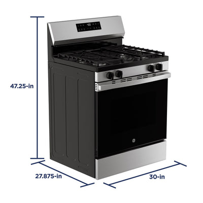 30” Stainless Steel Gas Range with Built-In WiFi, 4 Sealed Burners & 5.3 cu. ft. Oven – Self-Clean & Storage Drawer | GE Appliances