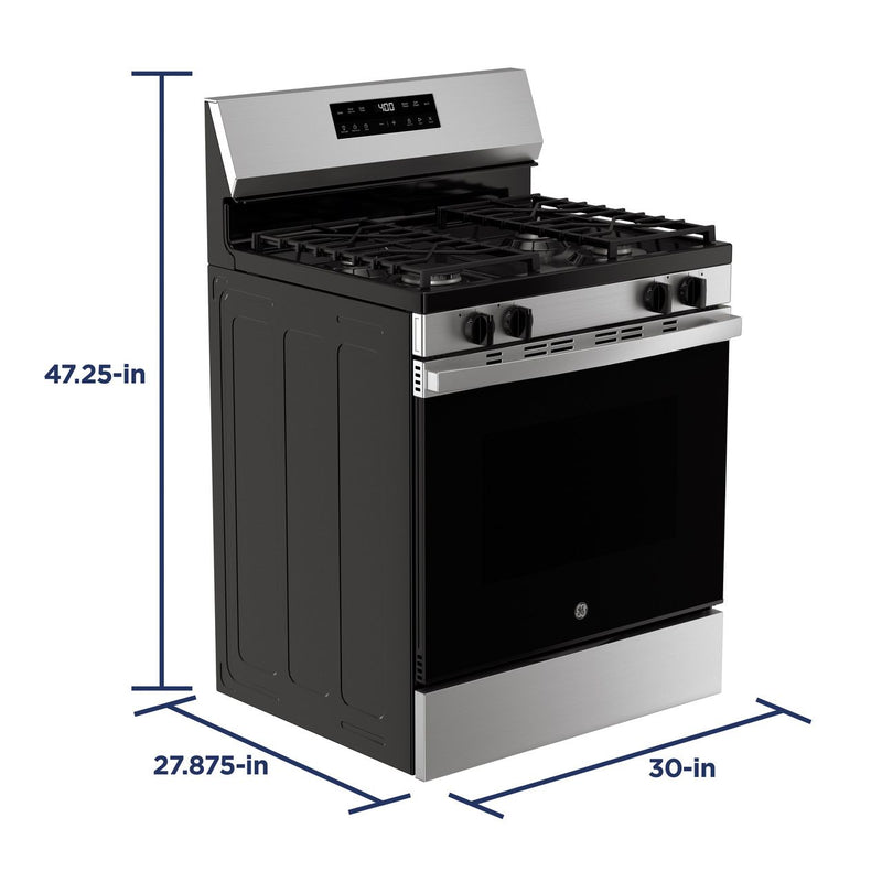 30” Stainless Steel Gas Range with Built-In WiFi, 4 Sealed Burners & 5.3 cu. ft. Oven – Self-Clean & Storage Drawer | GE Appliances