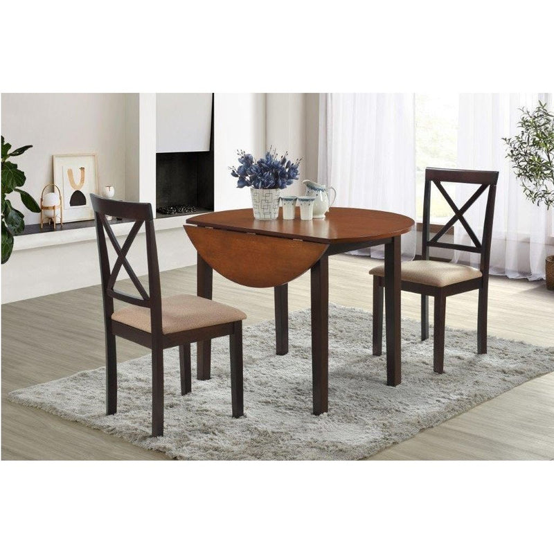 3 Piece Round Dining Table Set with Two Chairs in Dark Oak