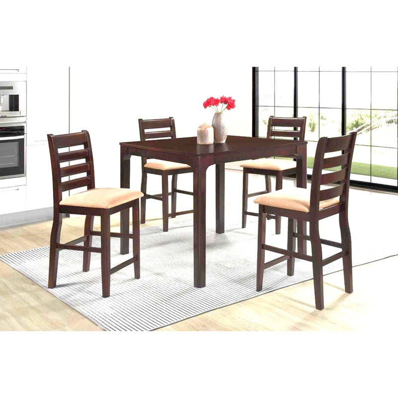 Modern Counter Height Dining Set – 5 Piece Dark Wood with Upholstered Seats