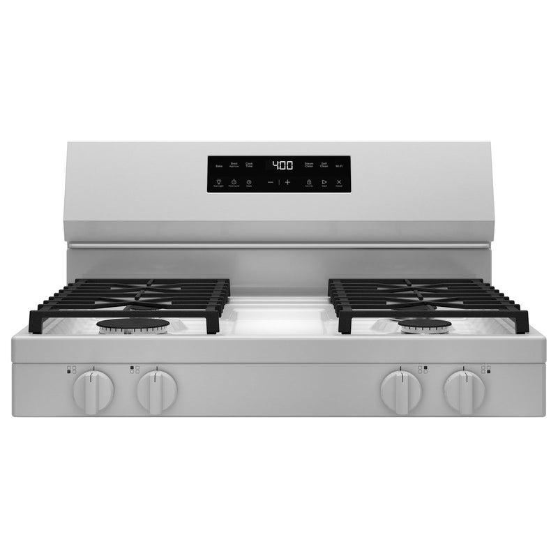 30” White Gas Range with Built-In WiFi, 4 Sealed Burners & 5.3 cu. ft. Oven – Self-Clean & Storage Drawer | GE Appliances