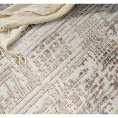 Calvin Klein Enchanting ECH05 Cream Grey Synthetic Fibers Modern Area Rug - 5 Ft x 7 Ft