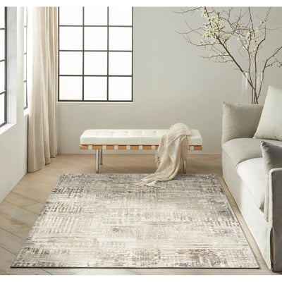 Calvin Klein Enchanting ECH05 Cream Grey Synthetic Fibers Modern Area Rug - 5 Ft x 7 Ft